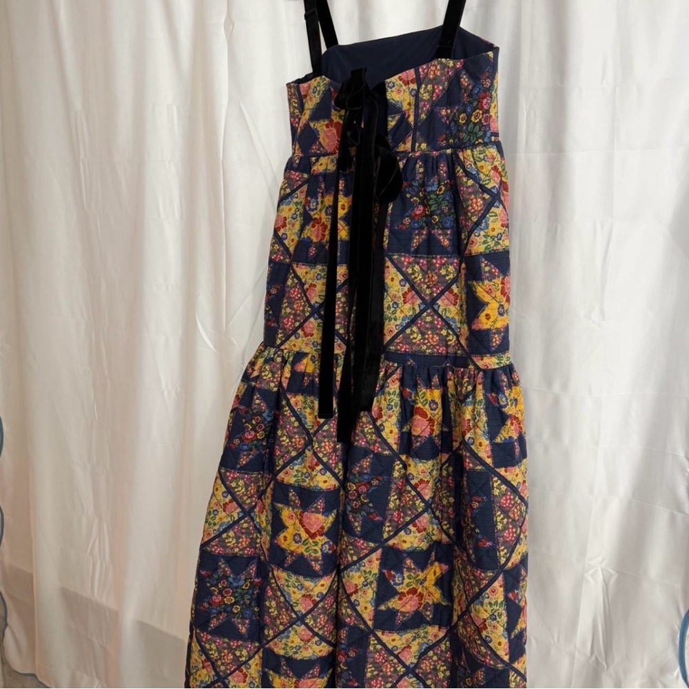 HUNTER BELL Navy Floral Patchwork Maxi Dress with Black Ties - Picture 7 of 7